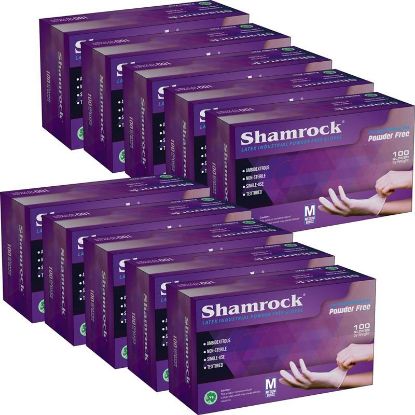 Picture of SHAMROCK GLOVES M LATEX POWDER FREE DISPOSABLE GLOVES CASE OF 10 BOXES - 100 PCS EACH BOX