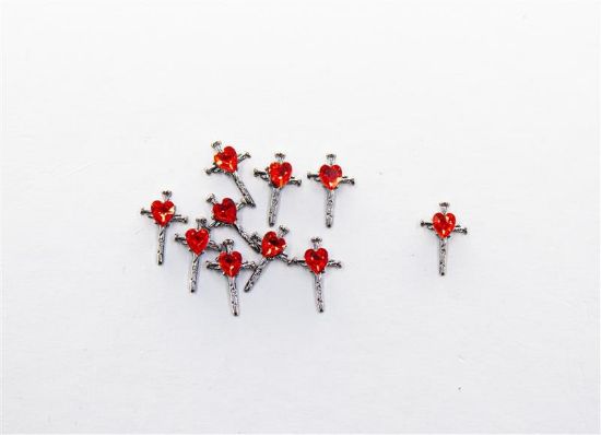 Picture of GOTH CROSS WITH RED DIAMOND CHARMS