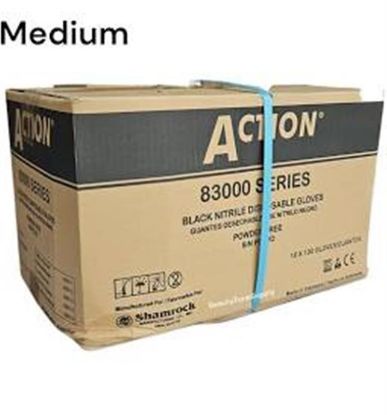 Picture of ACTION M BLACK NITRILE POWDER FREE DISPOSABLE GLOVES CASE OF 10 BOXES - 100 PCS EACH BOX