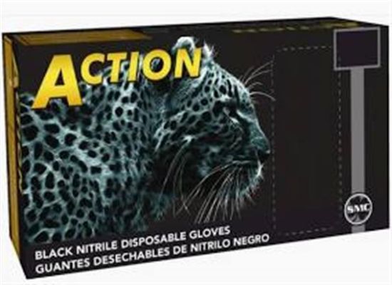 Picture of ACTION M BLACK NITRILE POWDER FREE DISPOSABLE GLOVES 1 SINGLE BOX 100 PCS