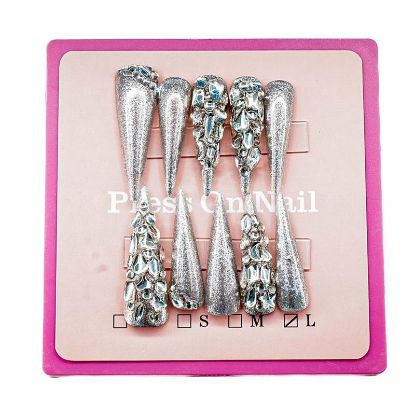 Picture of CROWN HAND PAINTED PRESS-ON NAILS EXTRA LONG - STYLE 7