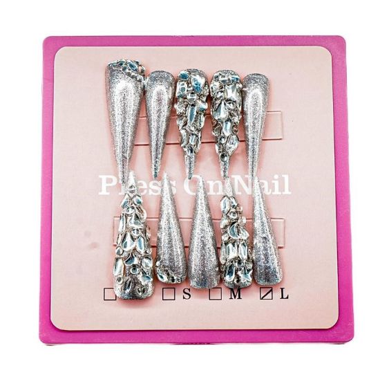 Picture of CROWN HAND PAINTED PRESS-ON NAILS EXTRA LONG - STYLE 7