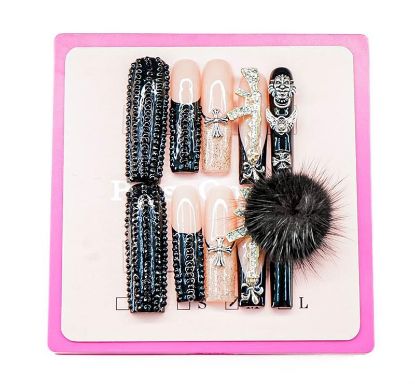 Picture of CROWN HAND PAINTED PRESS-ON NAILS EXTRA LONG - STYLE 14