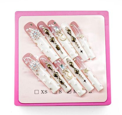Picture of CROWN HAND PAINTED PRESS-ON NAILS EXTRA LONG - STYLE 12