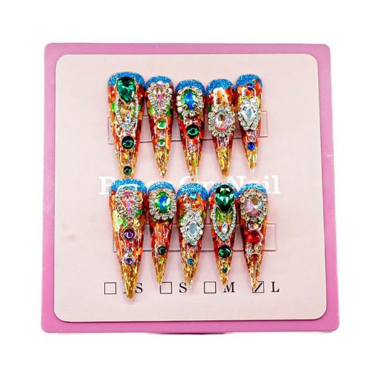 Picture of CROWN HAND PAINTED PRESS-ON NAILS EXTRA LONG - STYLE 21