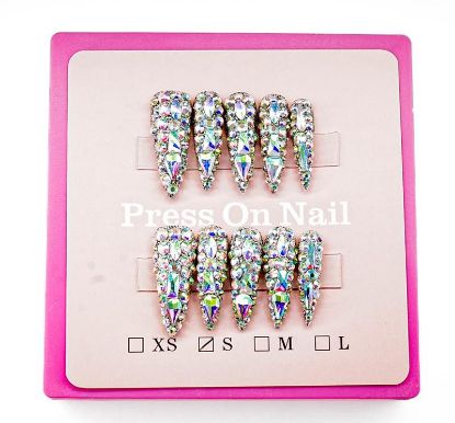Picture of CROWN HAND PAINTED PRESS-ON NAILS EXTRA LONG - STYLE 13