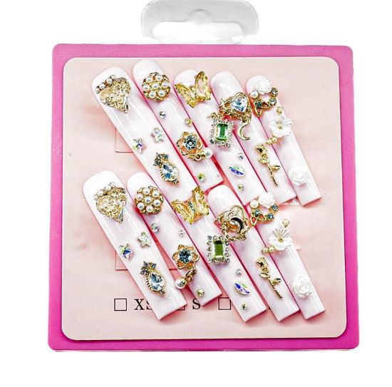 Picture of CROWN HAND PAINTED PRESS-ON NAILS EXTRA LONG - STYLE 5