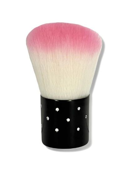 Picture of SMALL DUST BRUSH PINK WHITE WITH BLACK RHINESTONE HANDLE S9