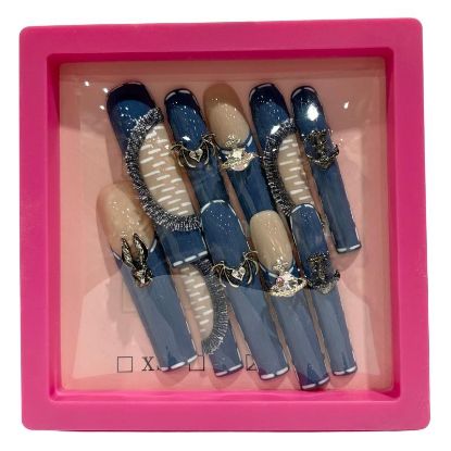 Picture of CROWN HAND PAINTED PRESS-ON NAILS EXTRA LONG - STYLE 27