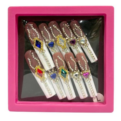 Picture of CROWN HAND PAINTED PRESS-ON NAILS EXTRA LONG - STYLE 25