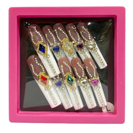 Picture of CROWN HAND PAINTED PRESS-ON NAILS EXTRA LONG - STYLE 25