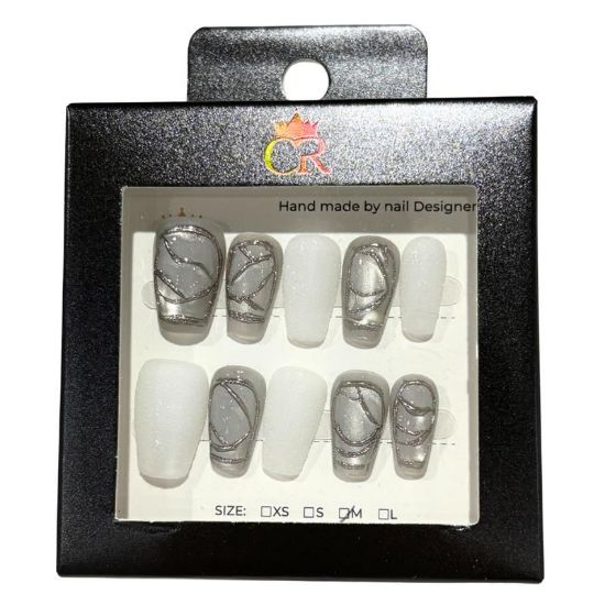 Picture of CROWN HAND PAINTED PRESS-ON NAILS STYLE D216