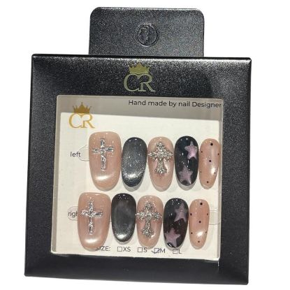 Picture of CROWN HAND PAINTED PRESS-ON NAILS STYLE E555