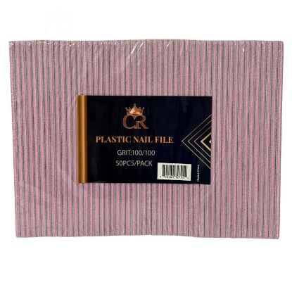Picture of CROWN ZEBRA PLASTIC NAIL FILE - JUMBO 100/100 PINK 2.5MM PACK 50PCS CN