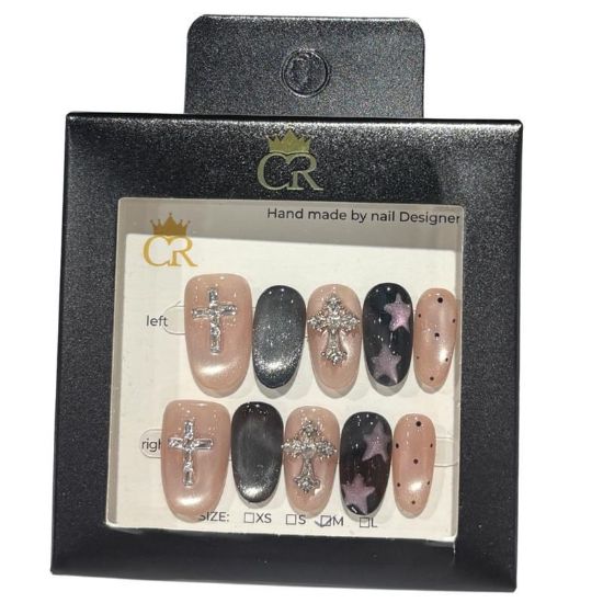 Picture of CROWN HAND PAINTED PRESS-ON NAILS STYLE E555