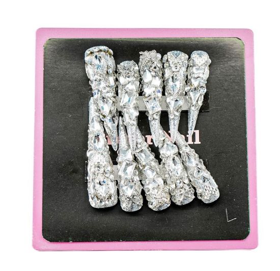 Picture of CROWN HAND PAINTED PRESS-ON NAILS EXTRA LONG - STYLE 15