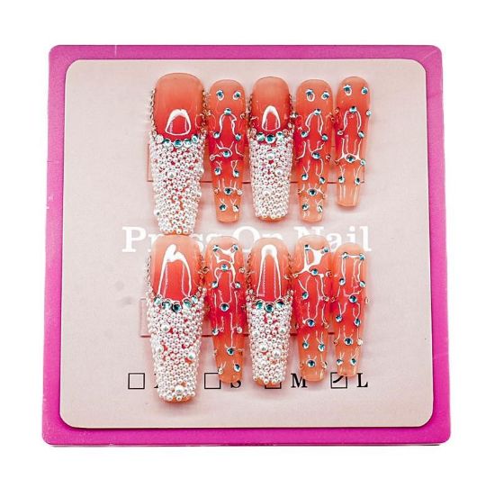 Picture of CROWN HAND PAINTED PRESS-ON NAILS EXTRA LONG - STYLE 19