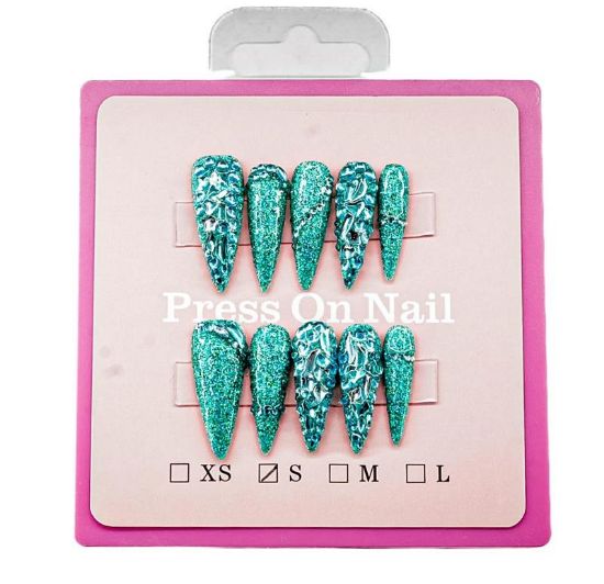 Picture of CROWN HAND PAINTED PRESS-ON NAILS EXTRA LONG - STYLE 4