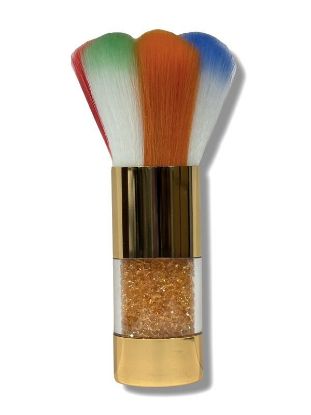 Picture of MEDIUM DUST BRUSH COLORFUL WITH ORANGE RHINESTONE HANDLE S6