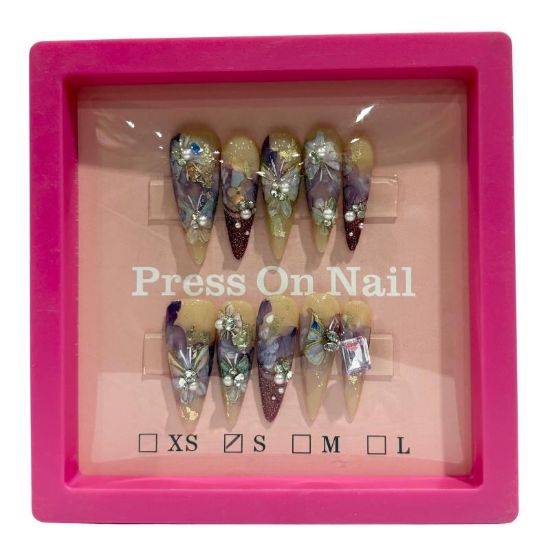 Picture of CROWN HAND PAINTED PRESS-ON NAILS EXTRA LONG - STYLE 28