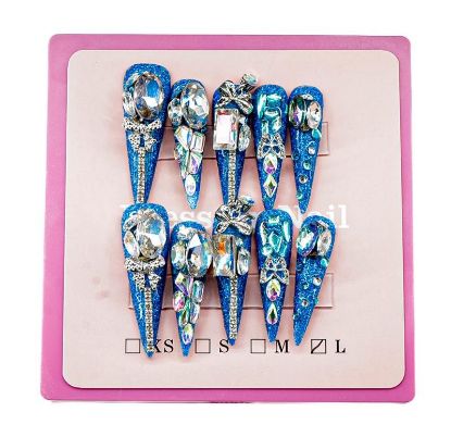 Picture of CROWN HAND PAINTED PRESS-ON NAILS EXTRA LONG - STYLE 20