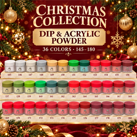 Picture of CROWN COLLECTION HEMA & TPO FREE DIP & ACRYLIC POWDER SET 36 COLORS - CHRISTMAS