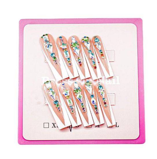 Picture of CROWN HAND PAINTED PRESS-ON NAILS EXTRA LONG - STYLE 1