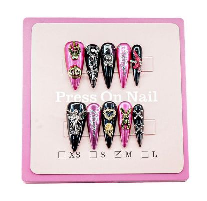Picture of CROWN HAND PAINTED PRESS-ON NAILS EXTRA LONG - STYLE 16