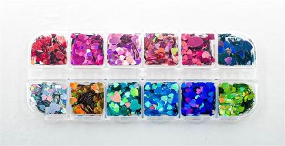 Picture of FASHION NAIL ART MULTI-COLOR HEART GLITTER 12PC STYLE 1
