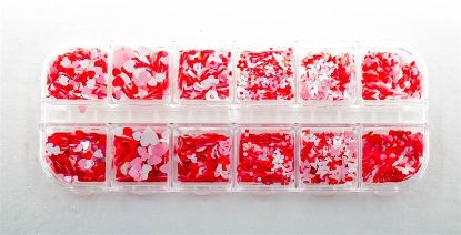 Picture of FASHION NAIL ART PINK WHITE RED HEART GLITTER 12PC STYLE 1
