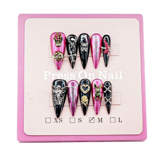 Picture of CROWN HAND PAINTED PRESS-ON NAILS EXTRA LONG - STYLE 16