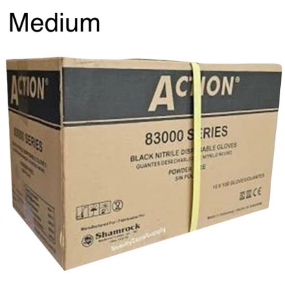 Picture of ACTION M BLACK NITRILE POWDER FREE DISPOSABLE GLOVES CASE OF 10 BOXES - 100 PCS EACH BOX