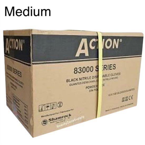 Picture of ACTION M BLACK NITRILE POWDER FREE DISPOSABLE GLOVES CASE OF 10 BOXES - 100 PCS EACH BOX