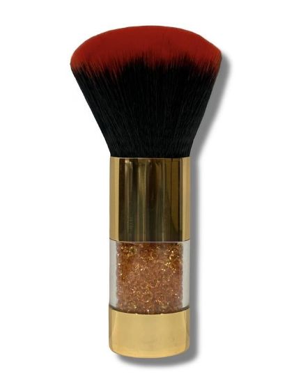 Picture of MEDIUM DUST BRUSH BLACK AND RED WITH ORANGE RHINESTONE HANDLE S7